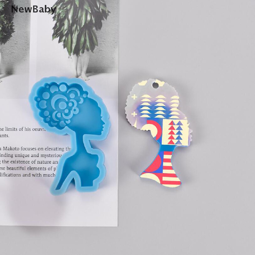 Cetakan Resin DIY Bentuk Anak Perempuan Afro Bahan Silikon Untuk Gantungan Kunci / Perhiasan