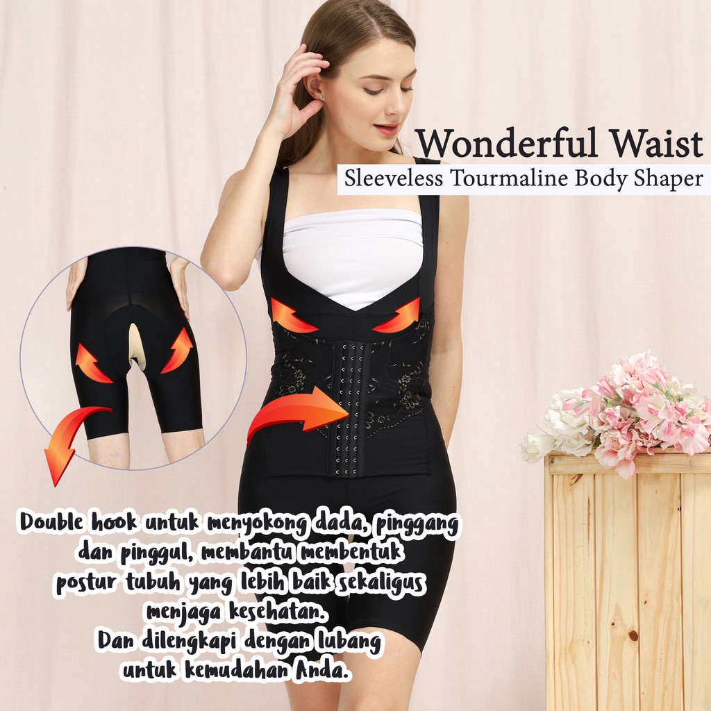 sleeveless tourmaline full body shaper / pakaian pembentuk badan / korset seluruh badan / pelangsing