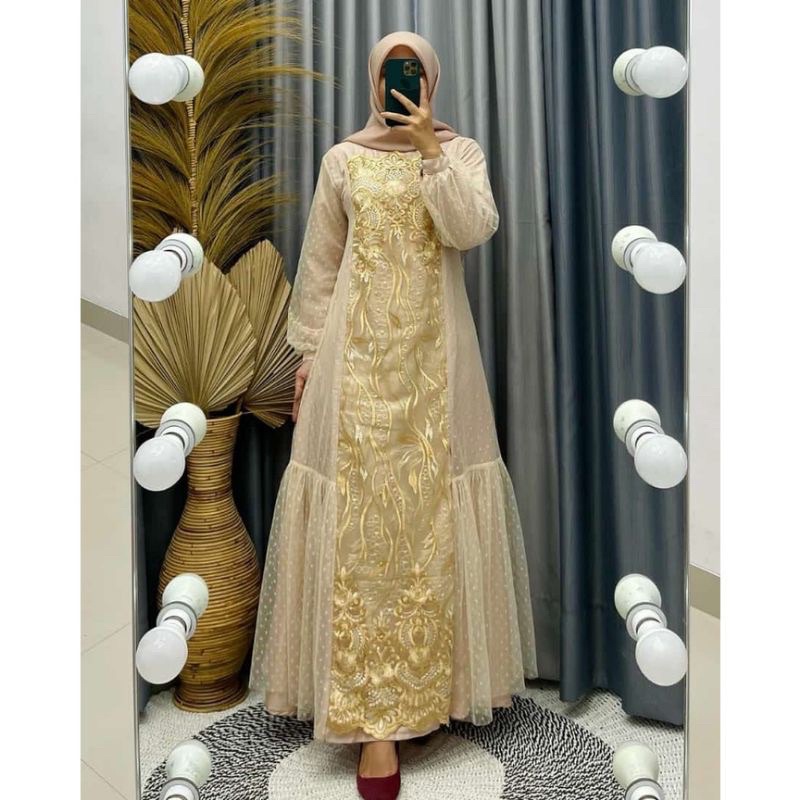 Gamis ozias rubiah sisik combi tile dot Gamis Lebaran mewah gamis seragam Gamis pesta Kondangan