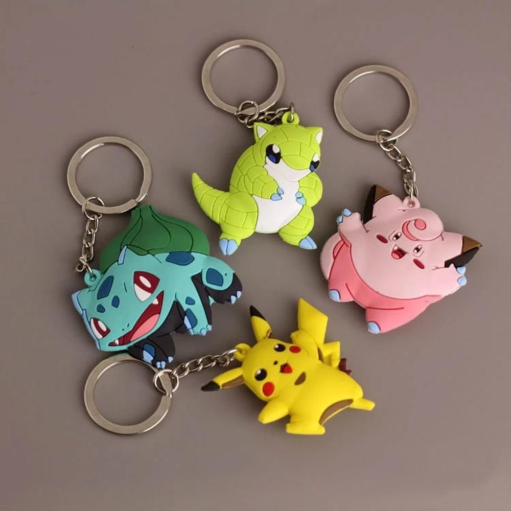 AUGUSTINA Gantungan Kunci Pokemon PVC Sandshrew Charmander Bulbasaur Pikachu Key Rings