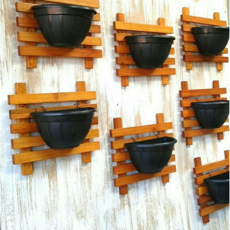Rak Pot Tempel Dinding Alas Pot Dinding Kayu Vertical Garden Wall Gardening Rack