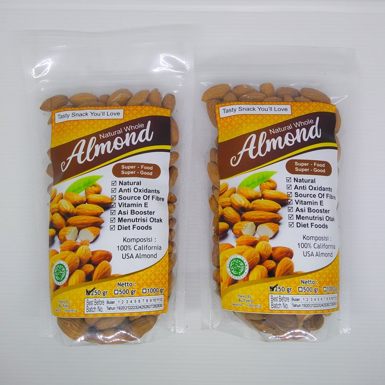 ALMOND ROASTED 250GR / Kacang Almond Panggang Kupas Tanpa Cangkang Premium Blue Diamond NPX