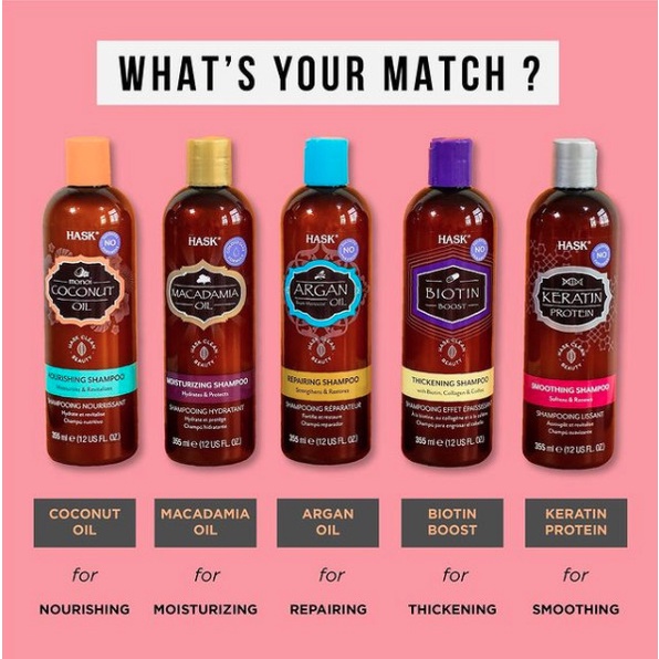 HASK Shampoo Shampo Biotin Argan Macadamia Keratin Coconut 355ml