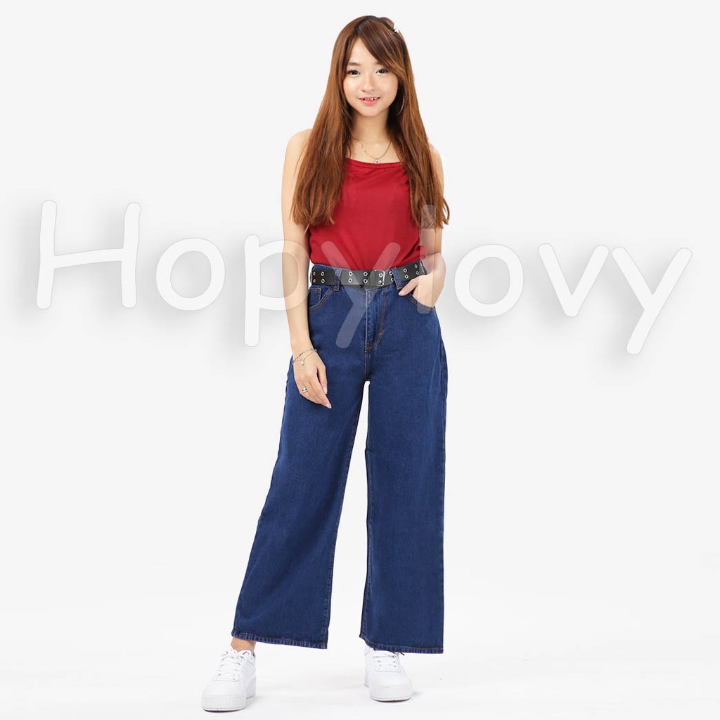 HOPYLOVY - Celana Jeans Boyfrend Wanita Model Kulot Willow