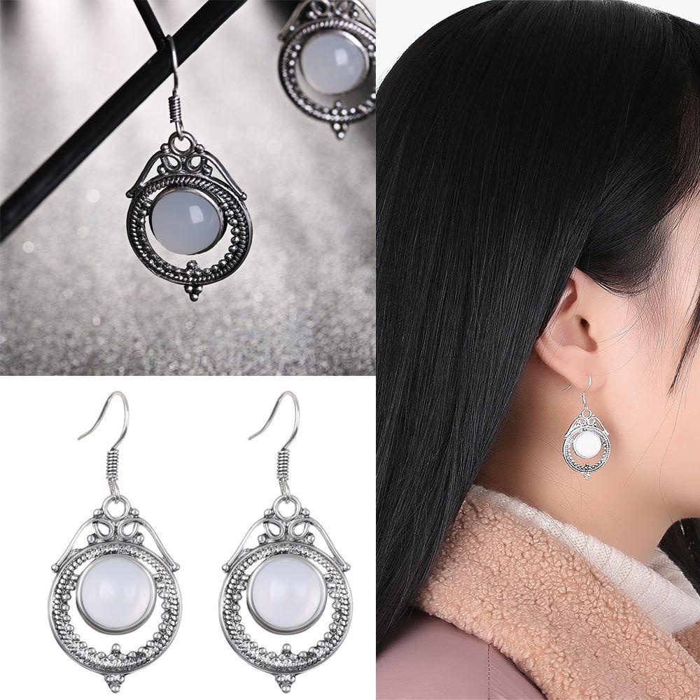 Solighter Moonstone Earrings Pesta Hadiah Ulang Tahun Perhiasan Pengantin Amethyst Menjuntai