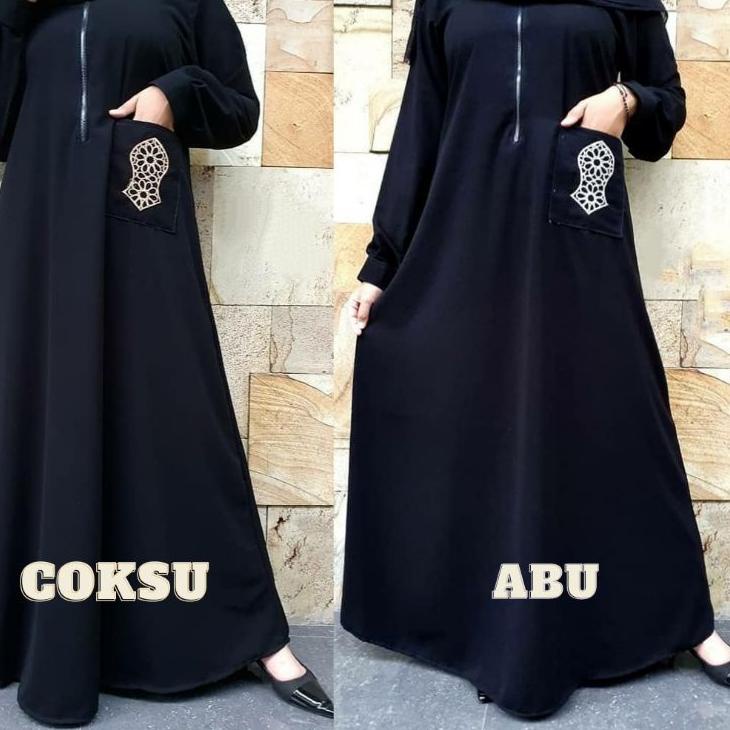 "GTO.26Au22ᴮ" ABAYA DRESS JUBAH GAMIS HITAM TEROMPAH SAKU BUSUI