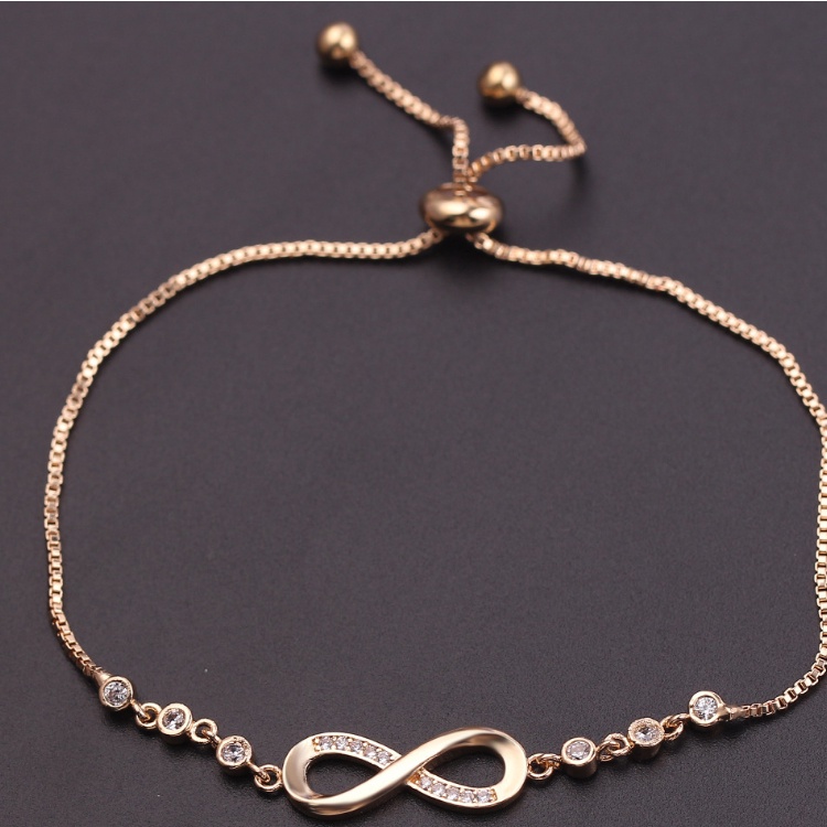 Gelang Serut Wanita Lapis Warna Emas Pita Infinity Kristal Permata Korea Dalika-2