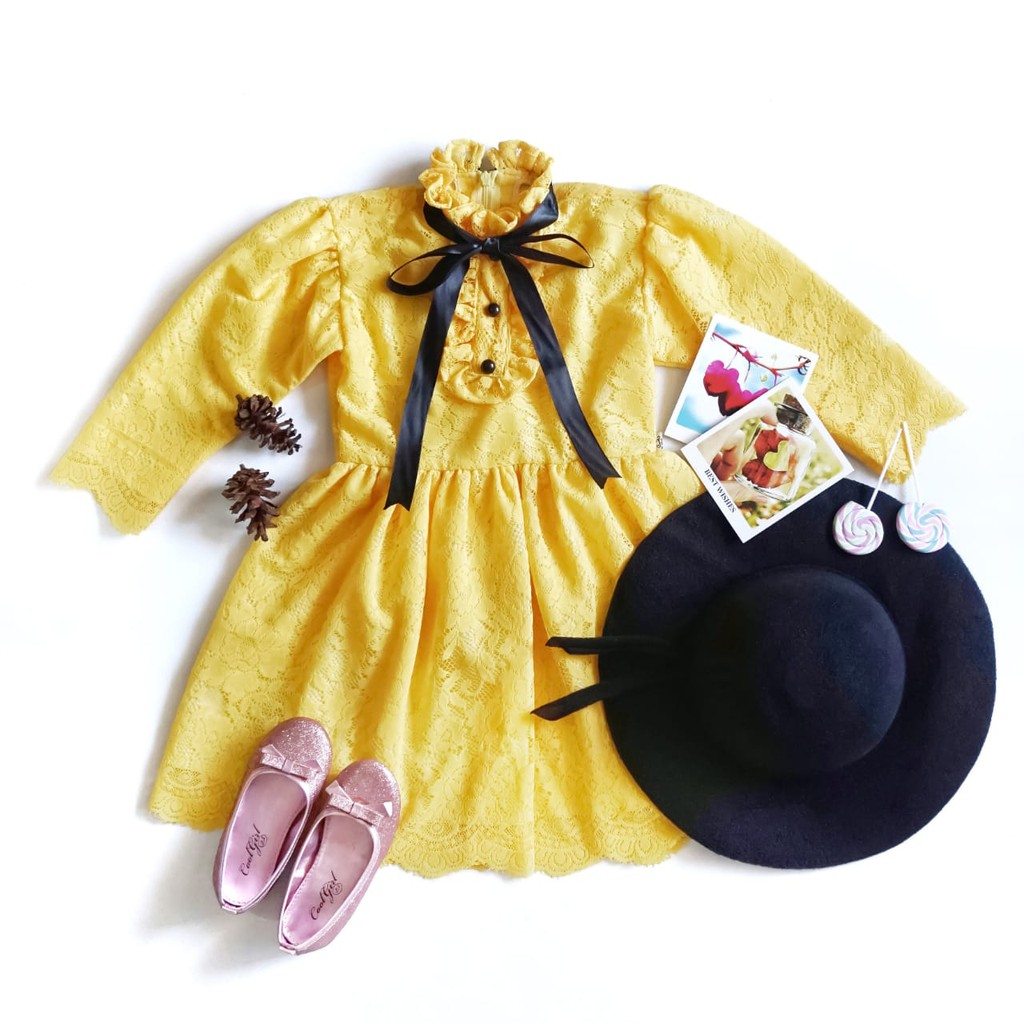 MADAM DRESS 3-4 TAHUN WARNA KUNING {READY STOK}