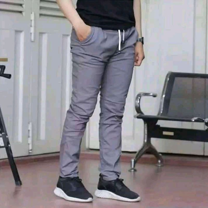 CELANA Pria SLIMFIT Panjang chino KERJA HARIAN HITAM MOCCA ABU