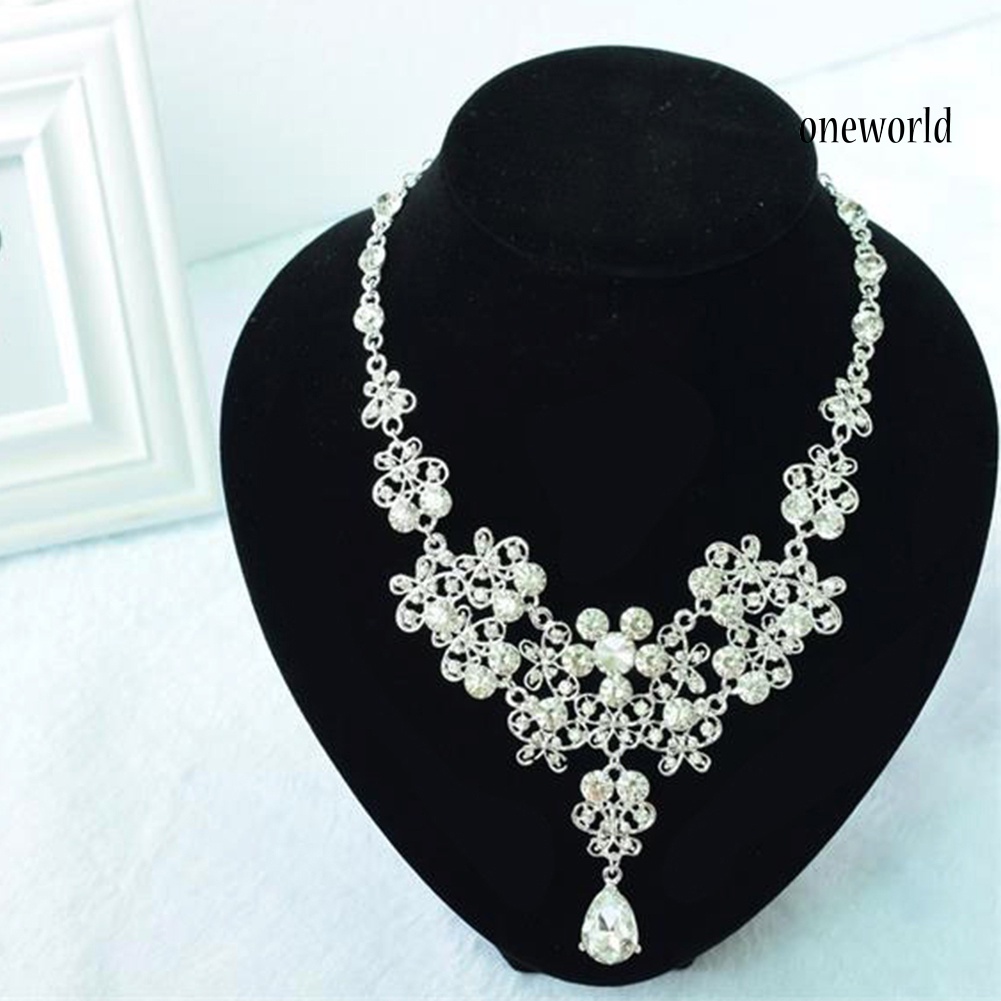 OW@ 3Pcs/Set Rhinestone Butterfly Necklace Crown Earring Bridal Wedding Jewelry Gift