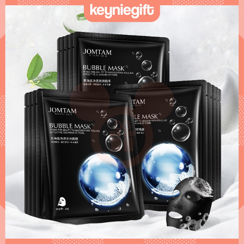 gratis ongkir / cod / Jomtam Sea Salt Essence Black Bubble Mask Facial Sheet Masker Wajah Gelembung 
