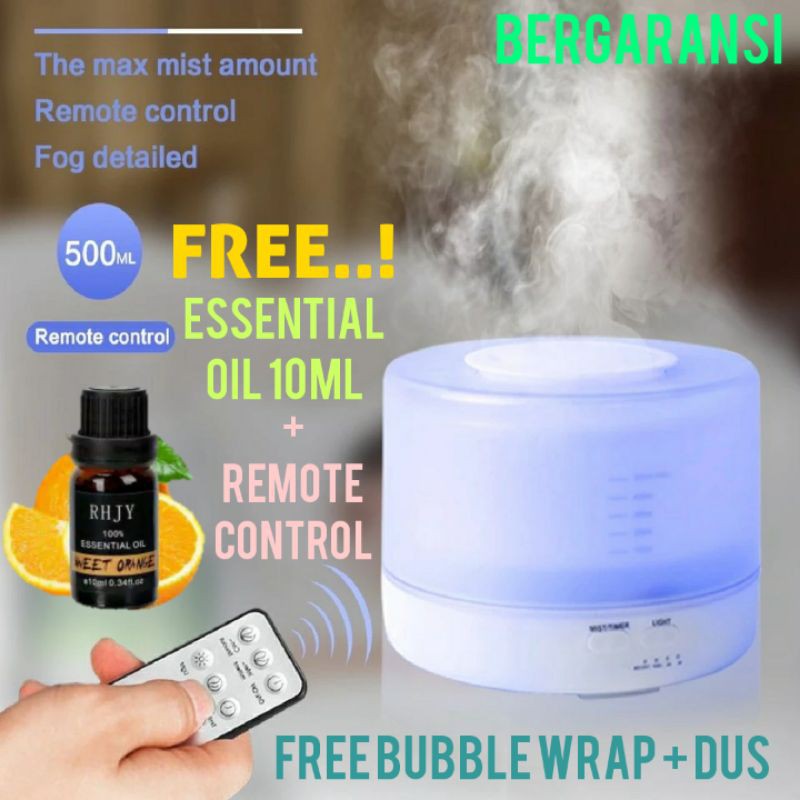 HUMIDIFIER PURIFIER DIFFUSER AROMATHERAPY 500 ML DENGAN REMOTE CONTROL FREE PENGHARUM ESSENTIAL OIL