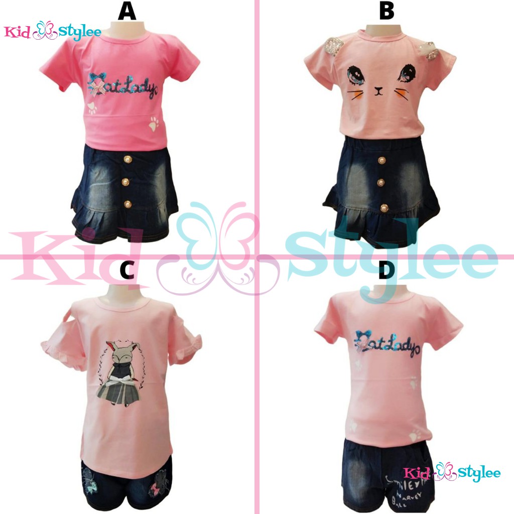 Setelan Anak Perempuan  Import Baju Pakaian Fashion Stelan Rok Celana Pendek Cewek Murah 3 - 4 Tahun