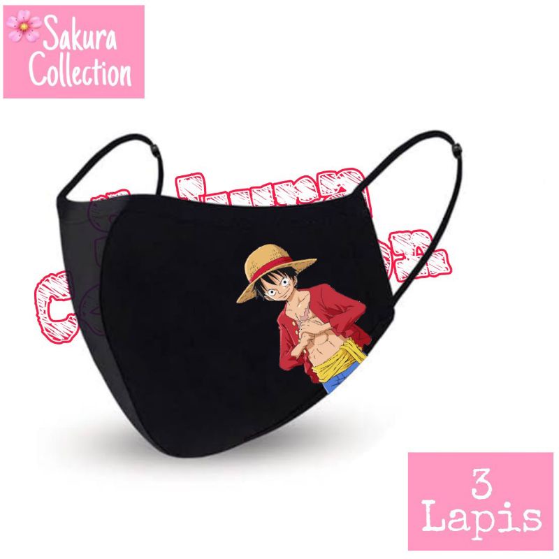 Masker Anime One Piece Luffy Kain 3ply lapis | Scuba Anak Dewasa | Earloop