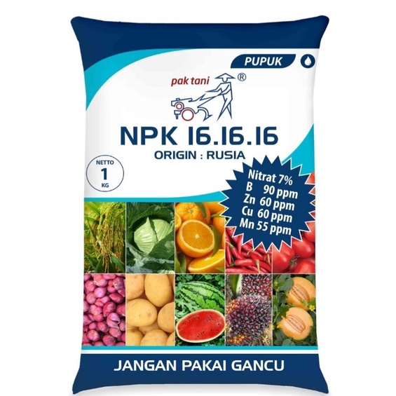 NPK BIRU 1KG PACK ASLI pupuk npk 16 16 16 nutrisi seimbang pak tani