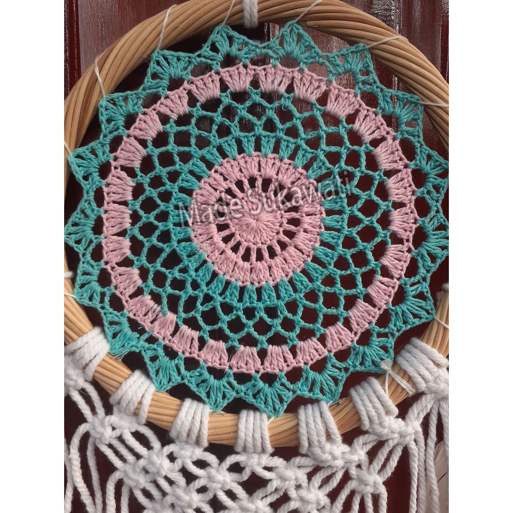 Dream catcher jaring rajut lingkar lilit rotan 22cm gantungan dekorasi