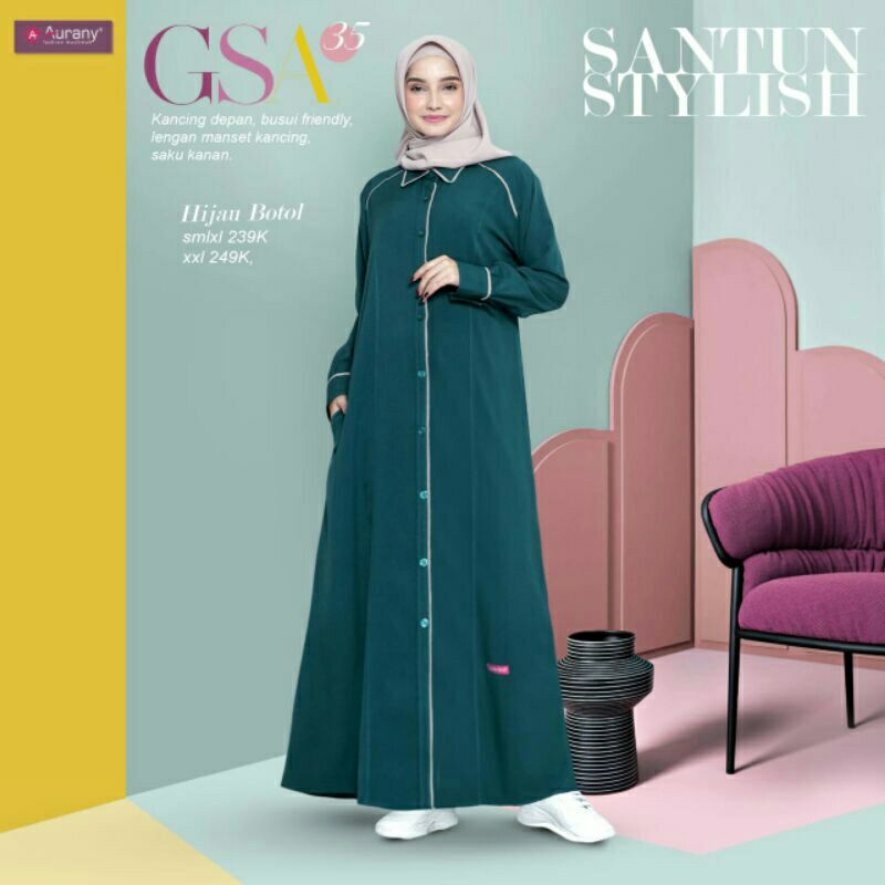 BAJU GAMIS GSA 35 HIJAU BOTOL BY AURANY