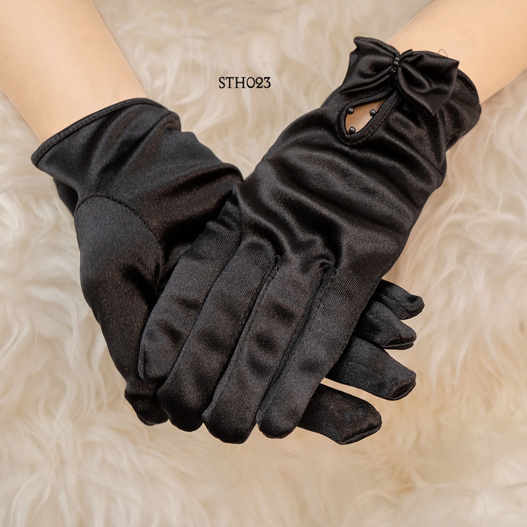 [PRODUK BARU] GLOVES AKSESORIS ELLEGANT WEDDING SEPERGELANGAN FULL FINGER HITAM STH023