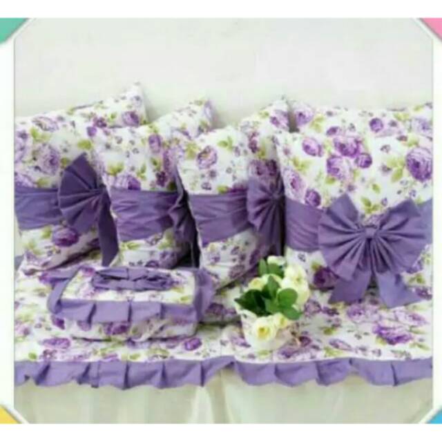 Sarung bantal sofa / sofa set motif shabby cantik annisa ungu mix polos ungu
