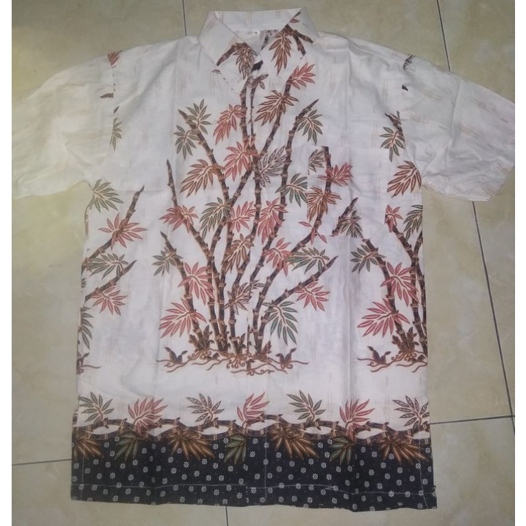 Hem Kemeja batik pendek motif bambuputih baju distro murah M-10XL reguler super jumbo seragam kantor