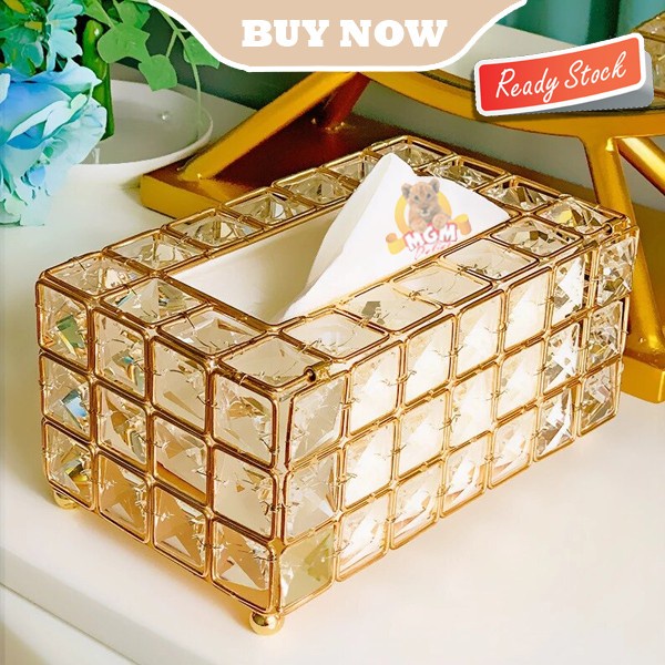 LUXURY Tempat kotak tisu Emas model DIAMOND Tissue Box metal base