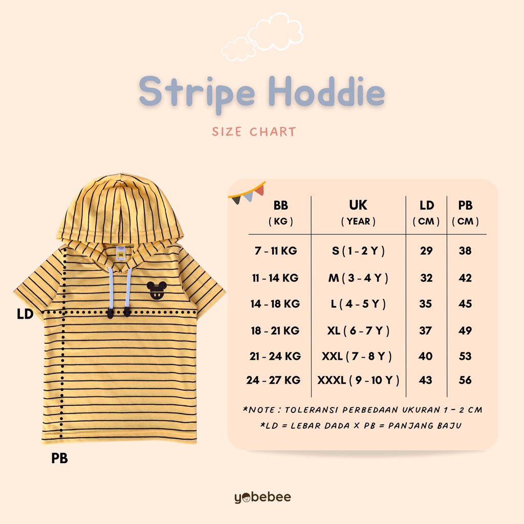 Yobebee Kaos Stripe Hoodie Anak Laki Laki Usia 2 4 6 8 10 Tahun Kaos Tudung Motif Garis Salur Model Tangan Pendek Baju Atasan Kids Bordir Karakter Cotton Lembut Strech Boy Tee Shirt Model Casual Santai Kaos Hodie Anak Cowok