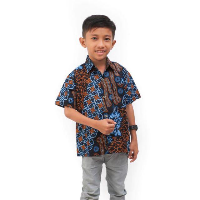 Batik couple keluarga sania ruffle ori ndoro jowi | motif seno biru-Hem anak