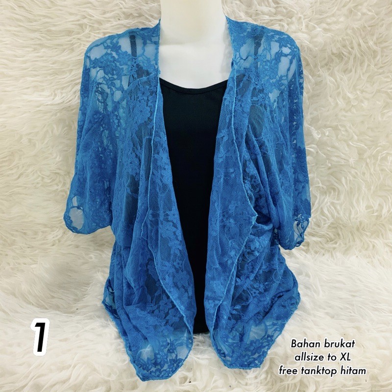Cardigan brukat biru free tanktop #stock