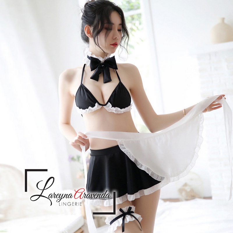 Set Lingerie Seksi Lengkap Model Costume Charming Maid LG142