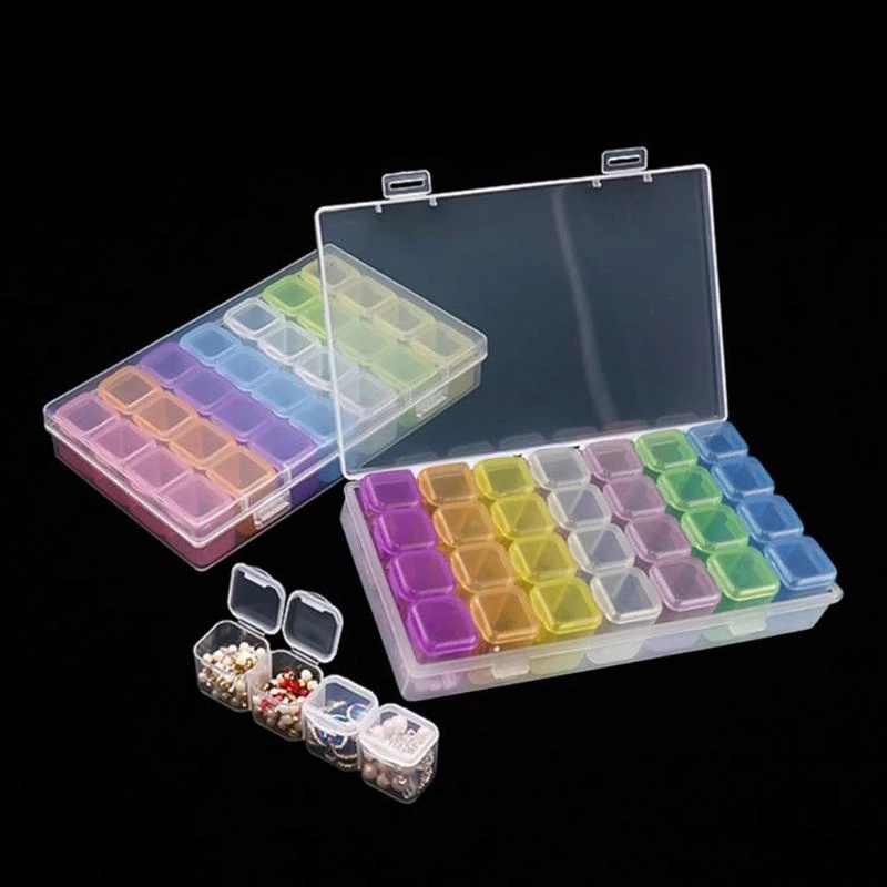 28 Grids Plastic Pill Storage Box Clear Rainbow Nail Art Glitter Rhinestone Storage Case Jewelry Display Container Organizer