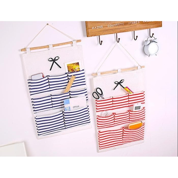 Wall Organizer 8 Pouch Motif Salur Sekat Serbaguna Dekorasi Dinding Pouch Gantung