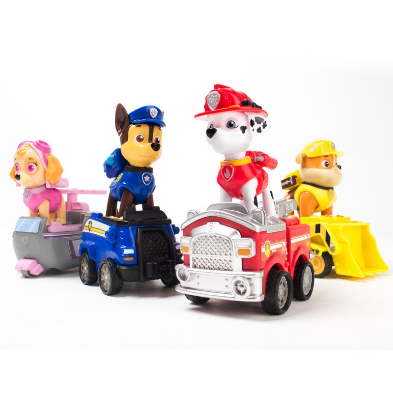 &lt; Tersedia &gt; Kartun Paw Patrol Rebound Kendaraan Mainan Set Karakter Ryder Skye Marshall Chase Rescue Mobil PVC Action Figure Anak