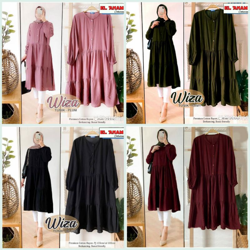 WIZA TUNIK PANJANG KANCING DEPAN KATUN RAYON POLOS TERBARU