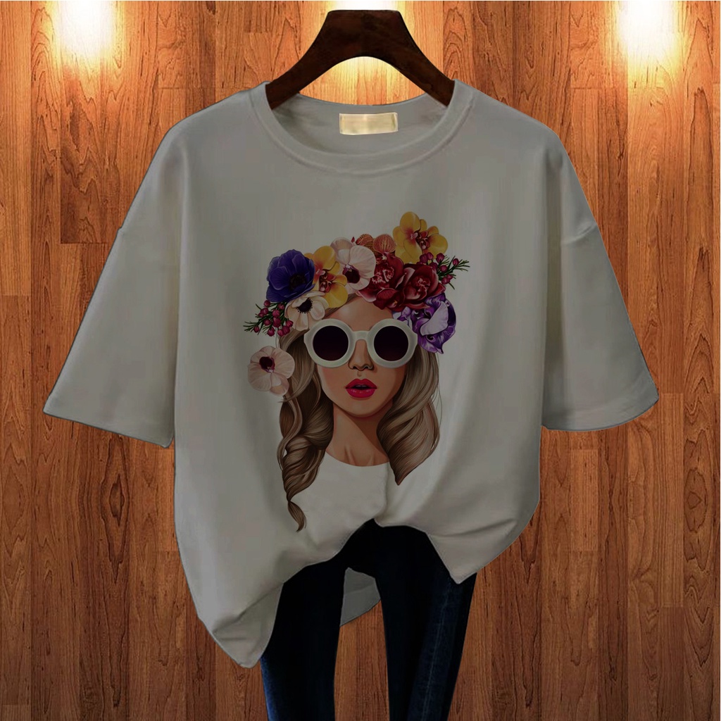 CALVIERO SHOP - BAJU KAOS WANITA DEWASA PRINT CASUAL GIRL FLOWER