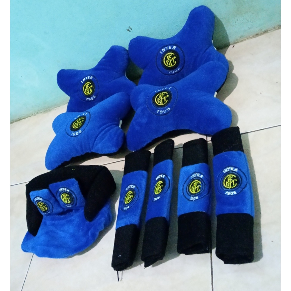 Bantal Mobil INTERMILLAN Biru Bantal Isi 4 Sandaran Leher Kepala Intermillan Biru