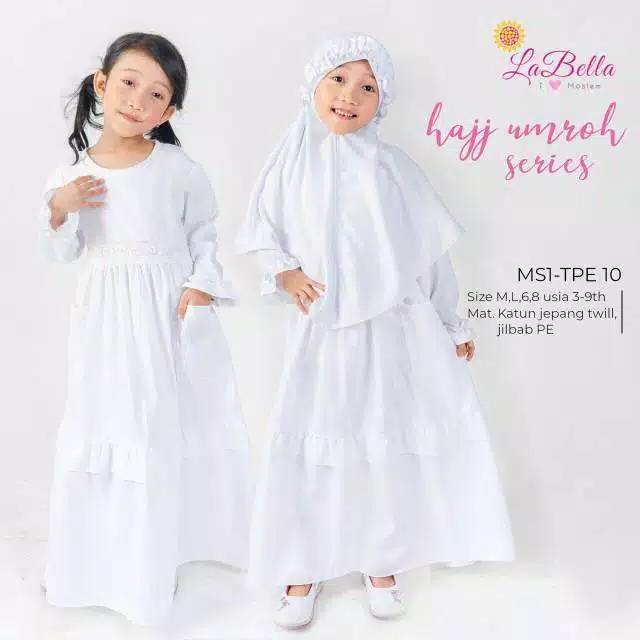  Gamis  anak katun  jepang putih manasik LaBella Syafiqah 