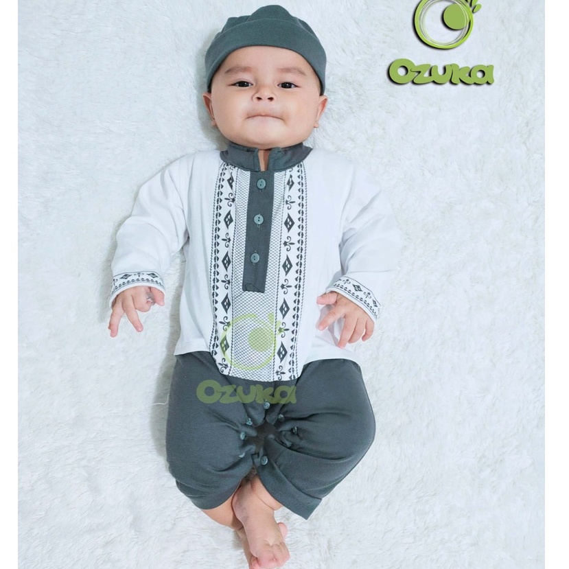 Baju Muslim Aqiqah Koko Bayi Laki-Laki 0 6 Bulan Romper Jumper Bayi Lengan Panjang Sablon Ozuka Baju Koko Bayi Jumpsuit Koko Bayi