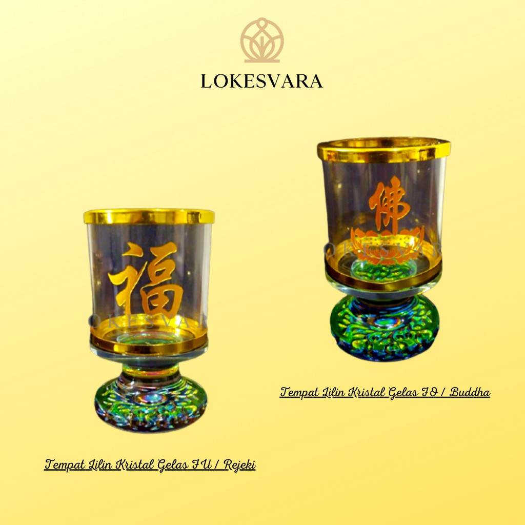 Tempat Lilin (Candle Holder) Gelas Fu/ Rezeki dan Fo/ Buddha