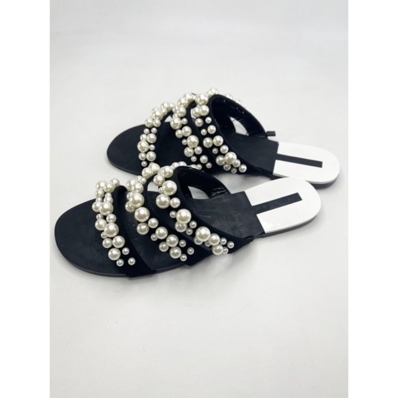 ZARA Pearl Strappy Flat Sandals