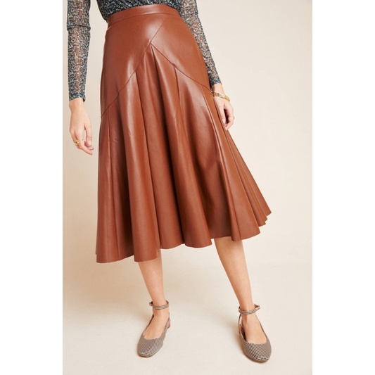 Skirt Leather Box Pleated Vintage / Rok kulit wanita