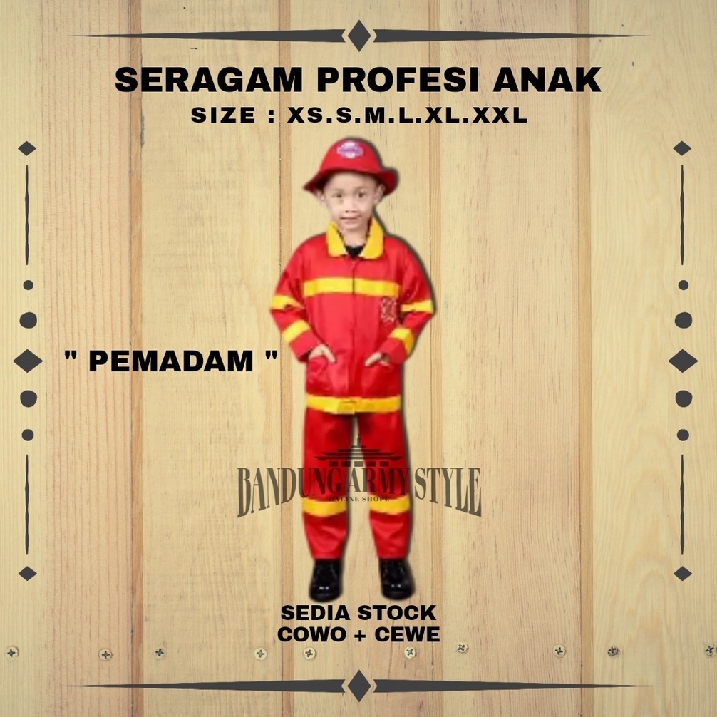 seragam damkar anak/kostum damkar anak/baju pemadam anak/frovesi baju anak PEMADAM KEBAKARAN ANAK ST