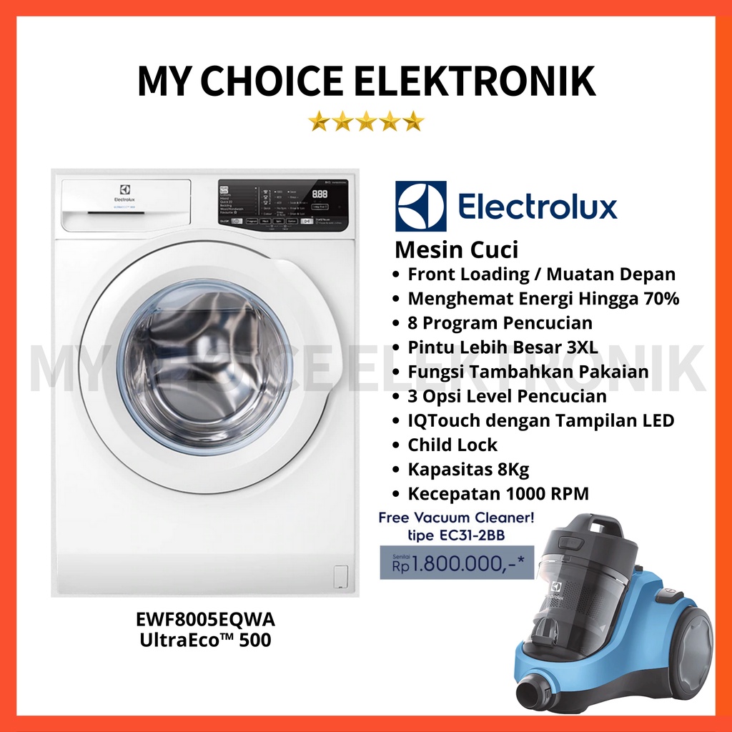 ELECTROLUX Mesin Cuci 8 Kg EWF 8005 EQWA / EWF8005EQWA / EWF 8005EQWA