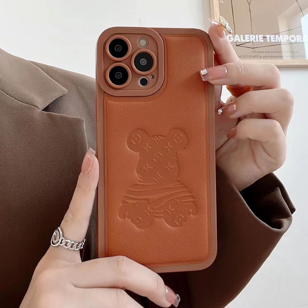 Case Bahan Kulit Motif Beruang Untuk iPhone 13 Pro MAX 12 Pro MAX 11 Pro MAX X XS XR XS MAX 7 Plus 8 Plus