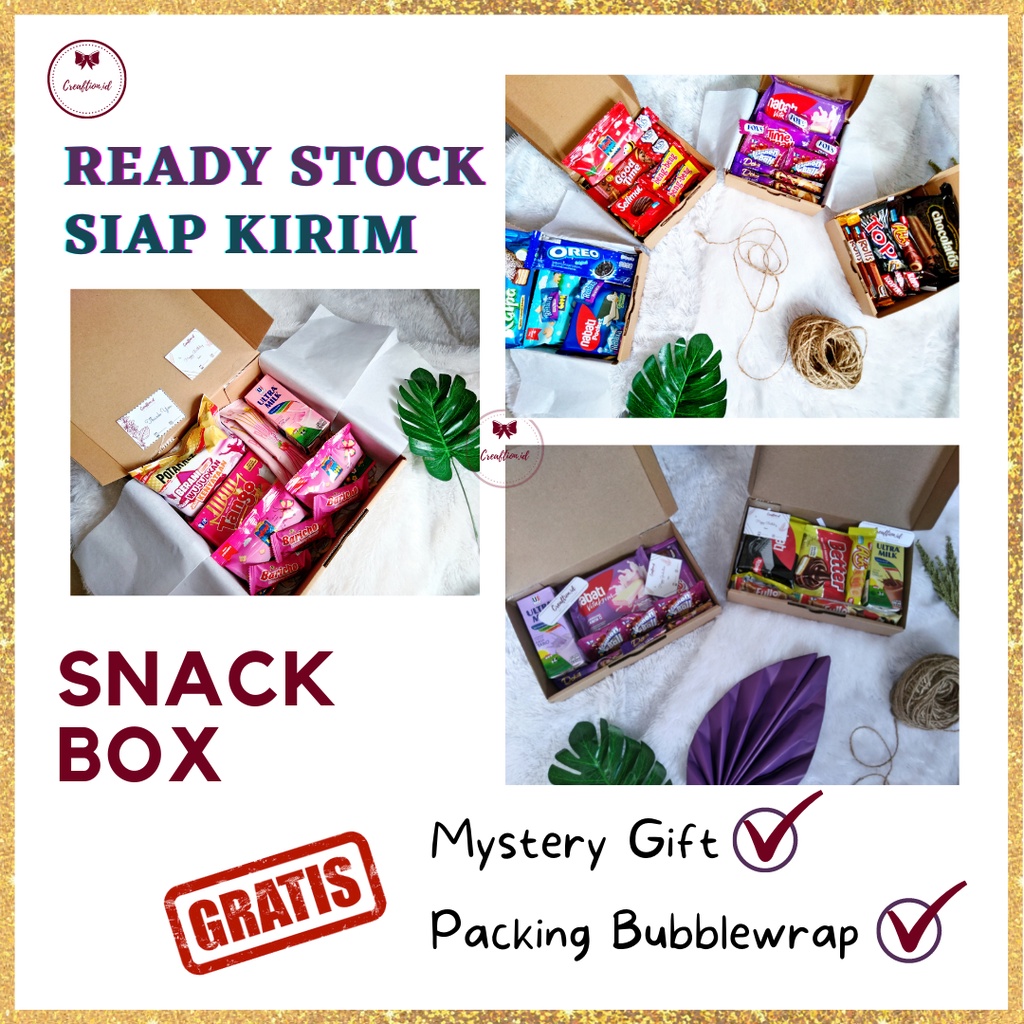 

(READY SIAP KIRIM) SNACK BOX/HADIAH SNACK/KADO ULTAH/WISUDA by Creaftion.id