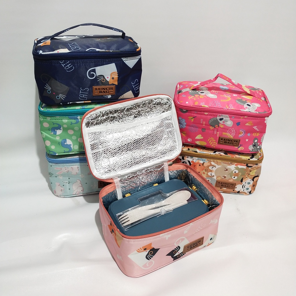 tas bekal motif lucu lunch bag anti air tas bekal waterproof inner alluminium foil tas bekal anak sekolah