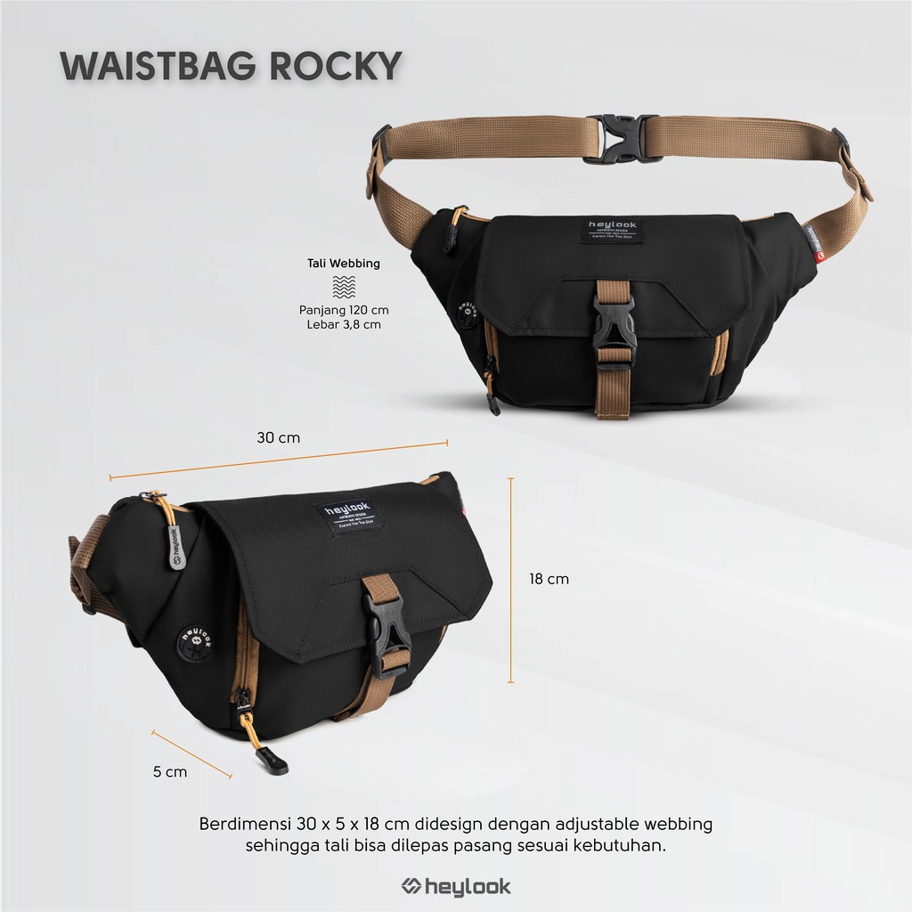 HEYLOOK Project - Tas Selempang Pria ROCKY Tas Distro Tas Slempang Murah Waistbag Cowo Tas Pinggang Laki Laki Shoulder Bag Crossbody Bag Sling Bag Cowok