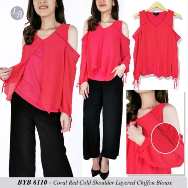 coral cold shoulder blouse