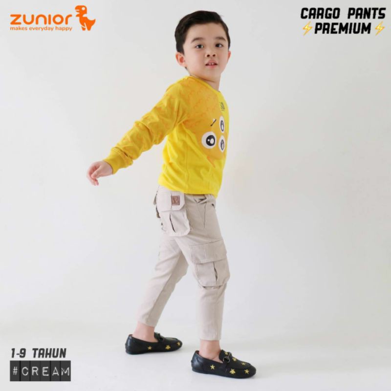 Celana Cargo Anak Zunior Premium Krem 1-12 Tahun