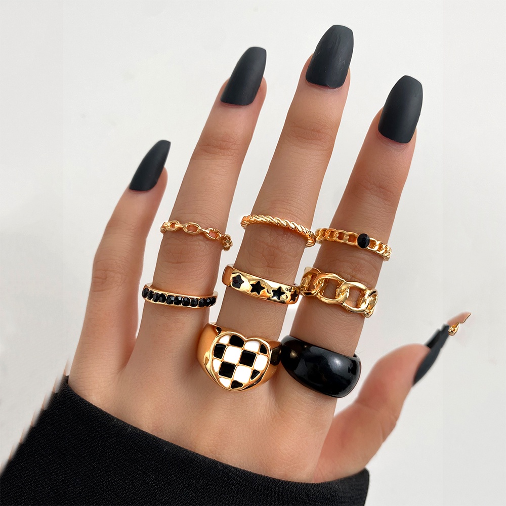 IFYOU Cincin Jari Warna Hitam Gaya Vintage Untuk Wanita