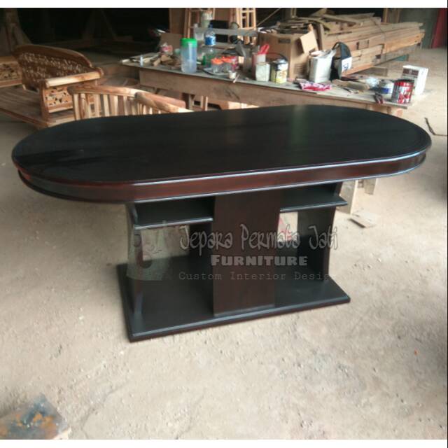 Meja makan oval mewah furniture jati jepara